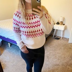 Super cute pink and white fairisle sweater!